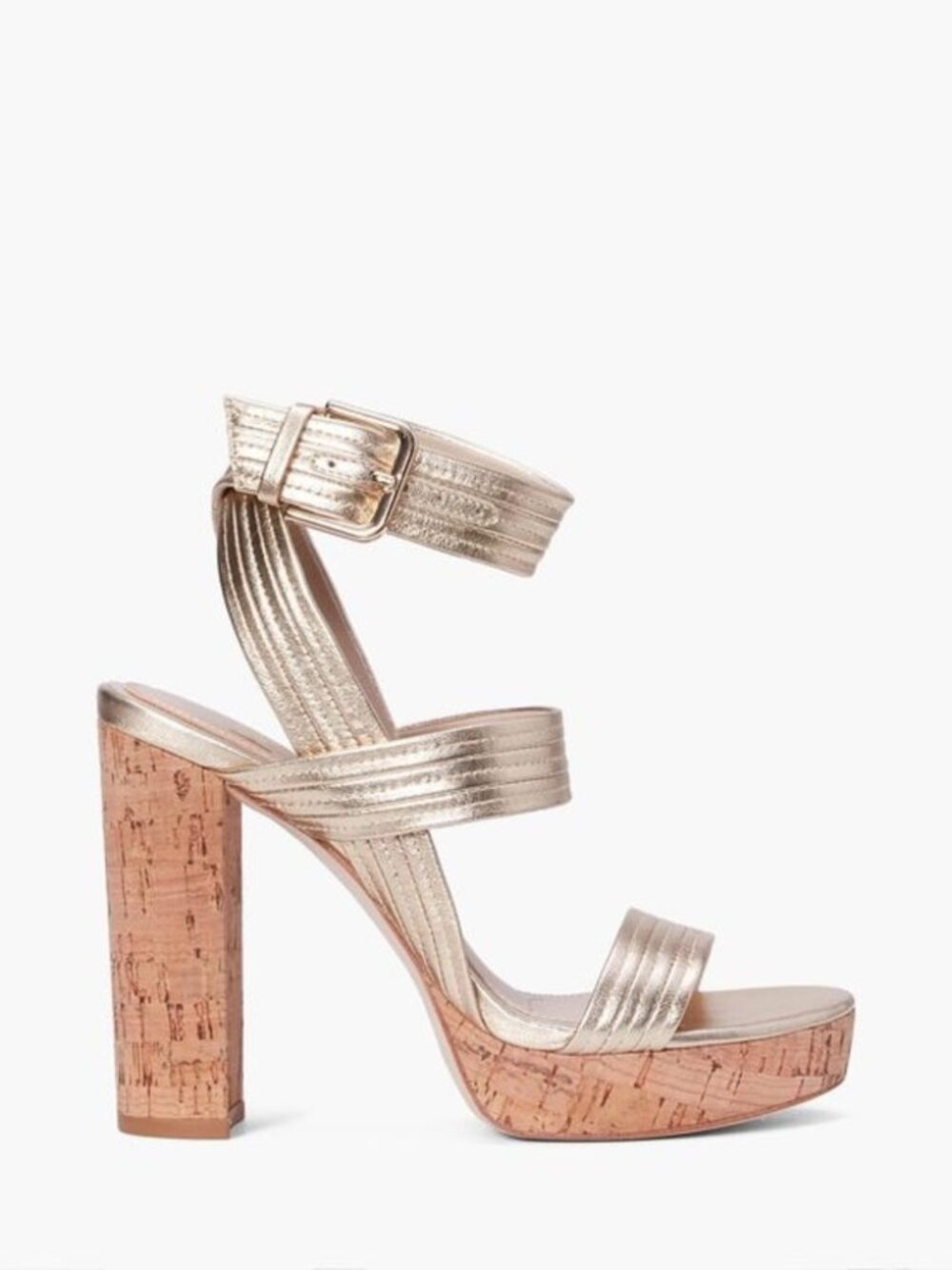 PAIGE Light Gold Metallic Cork Strappy Platform Heels Sandals Size 7